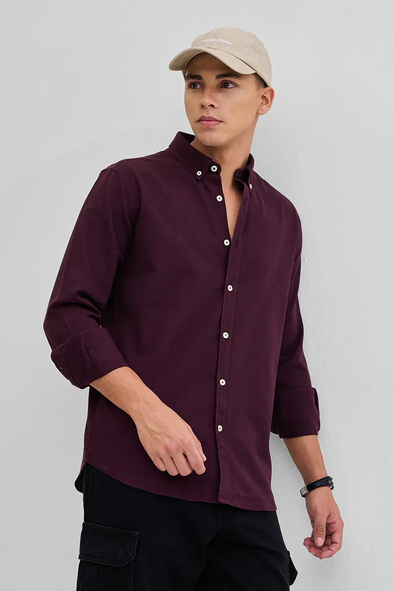Burgundy Solid Twill Shirt