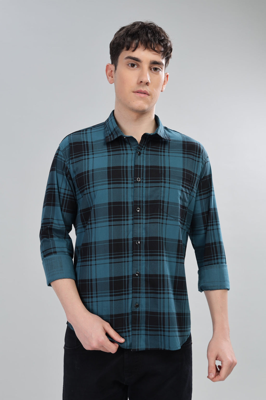 TEAL LINING CHECKS - COTTON