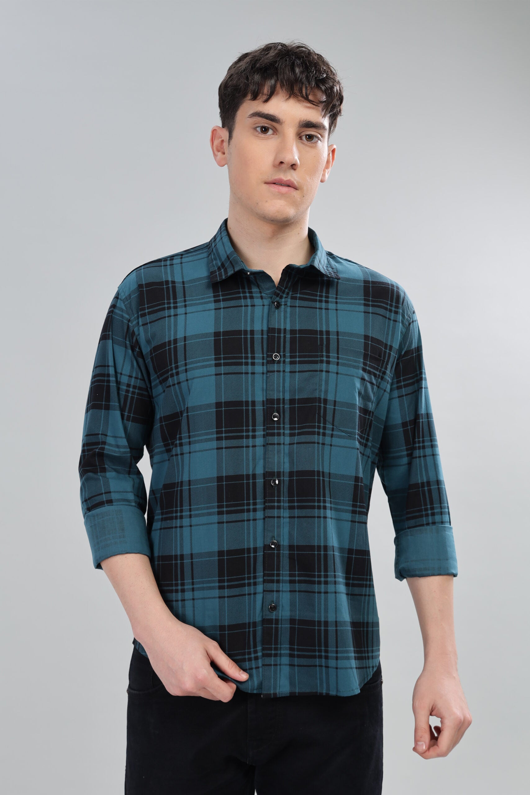 TEAL LINING CHECKS - COTTON