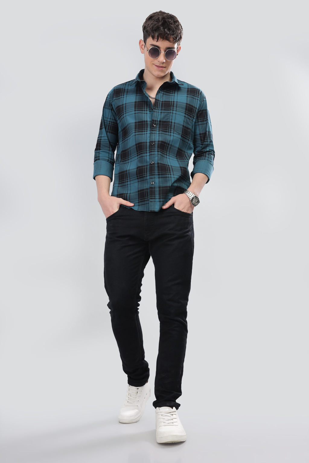 TEAL LINING CHECKS - COTTON