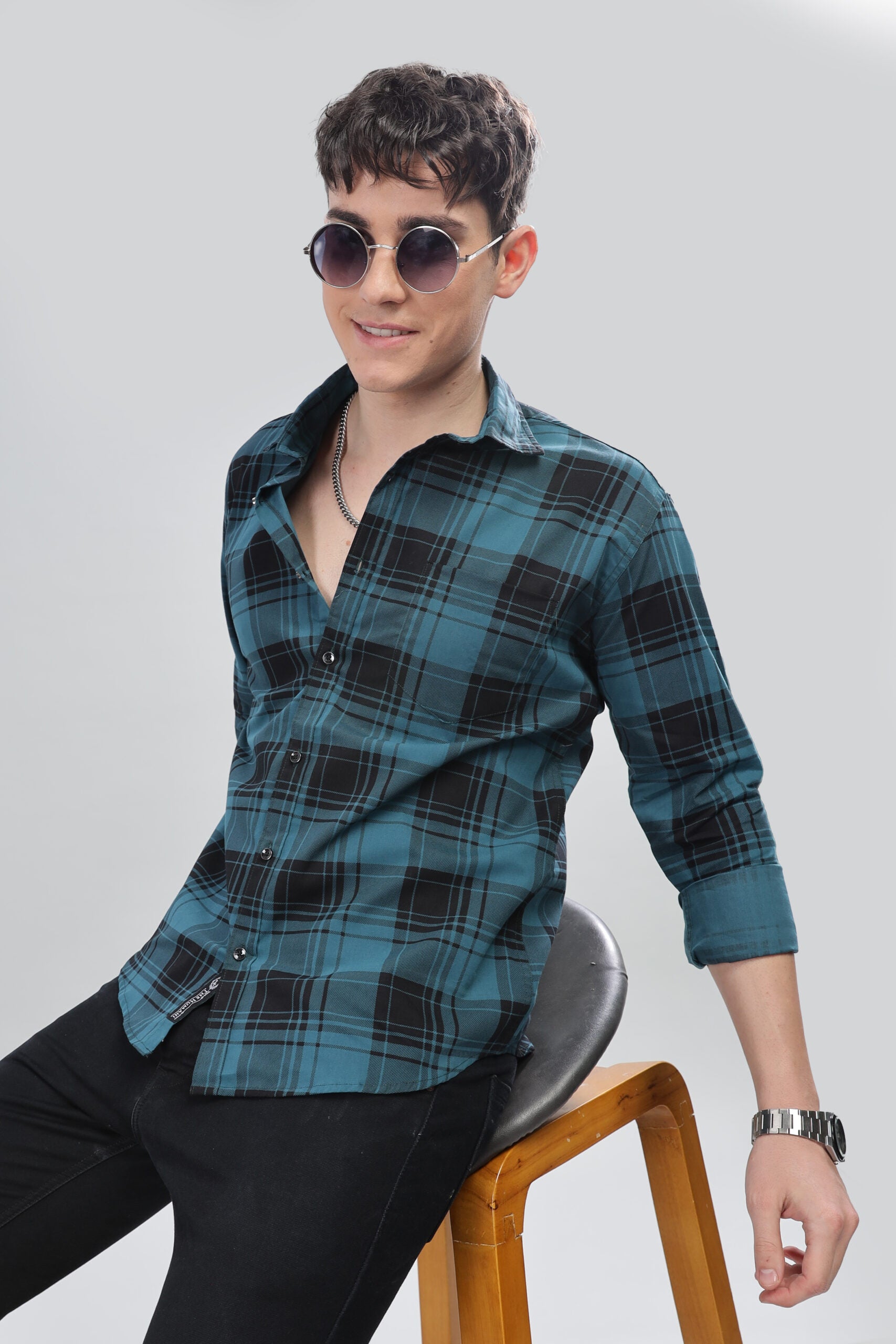 TEAL LINING CHECKS - COTTON