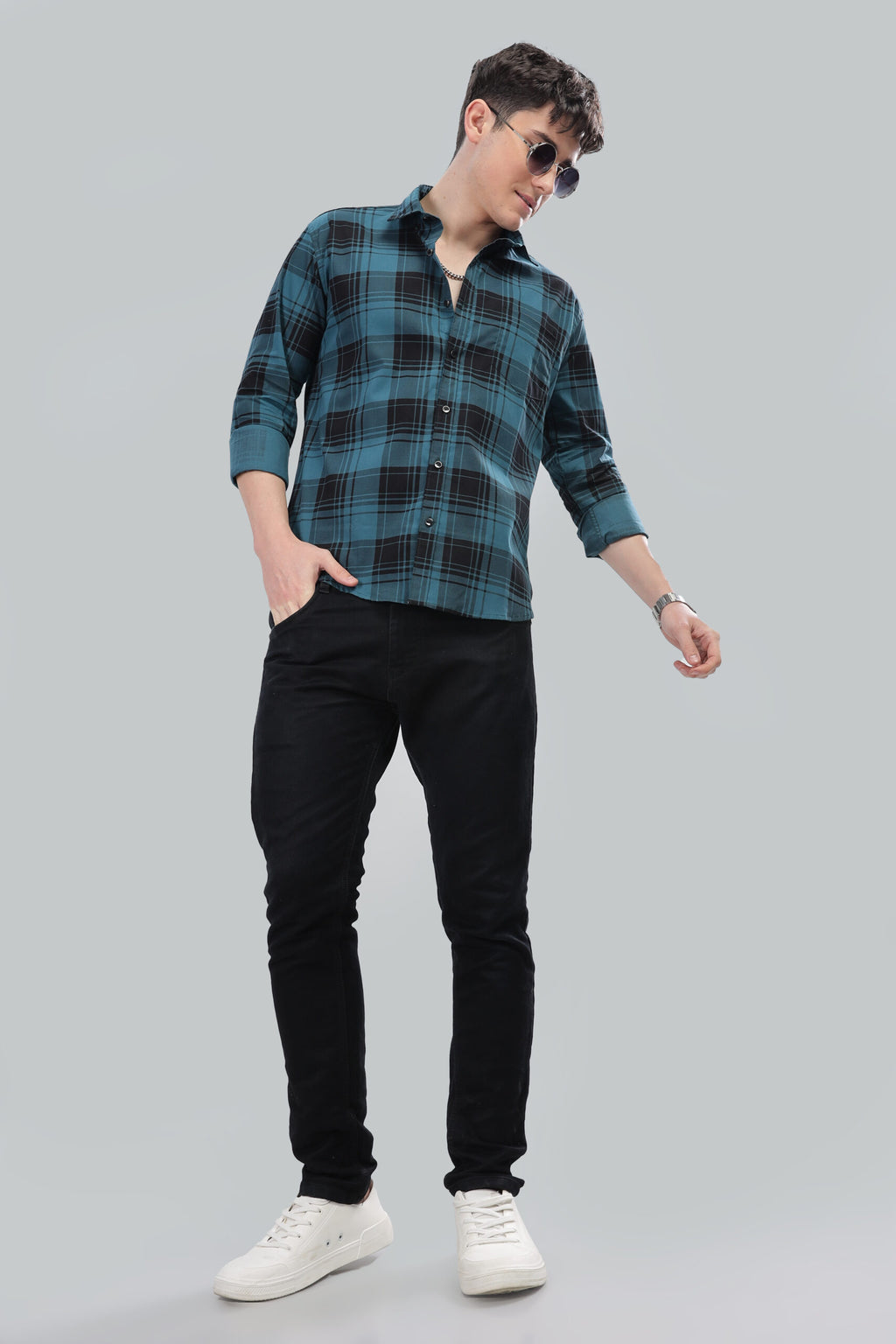 TEAL LINING CHECKS - COTTON