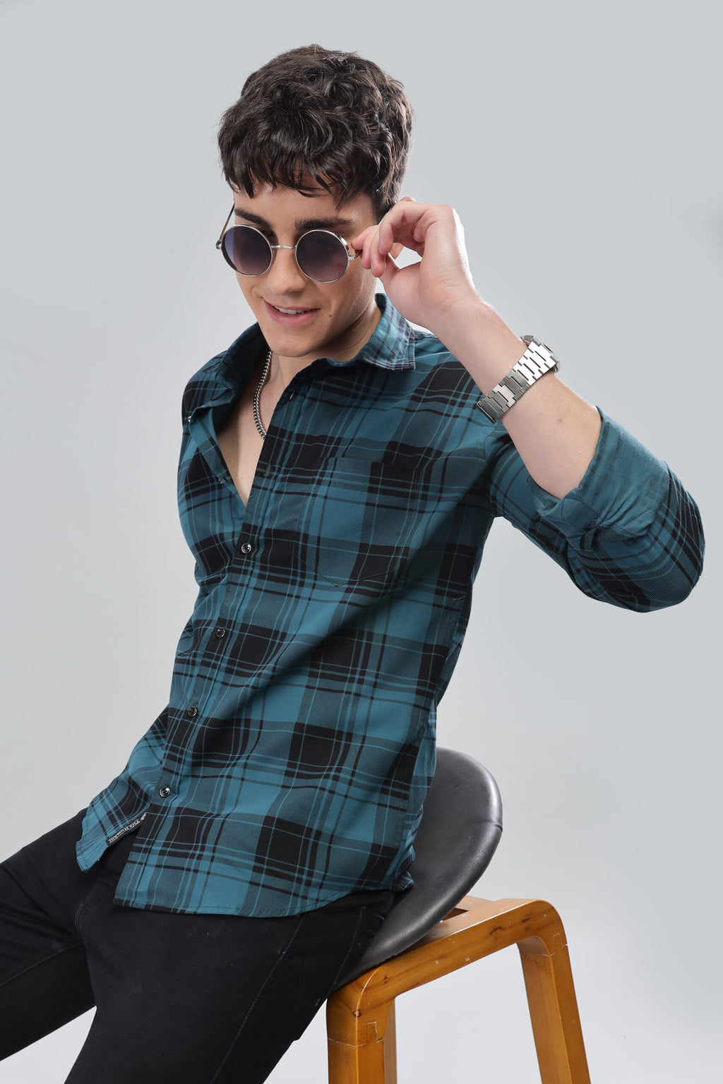 TEAL LINING CHECKS - COTTON