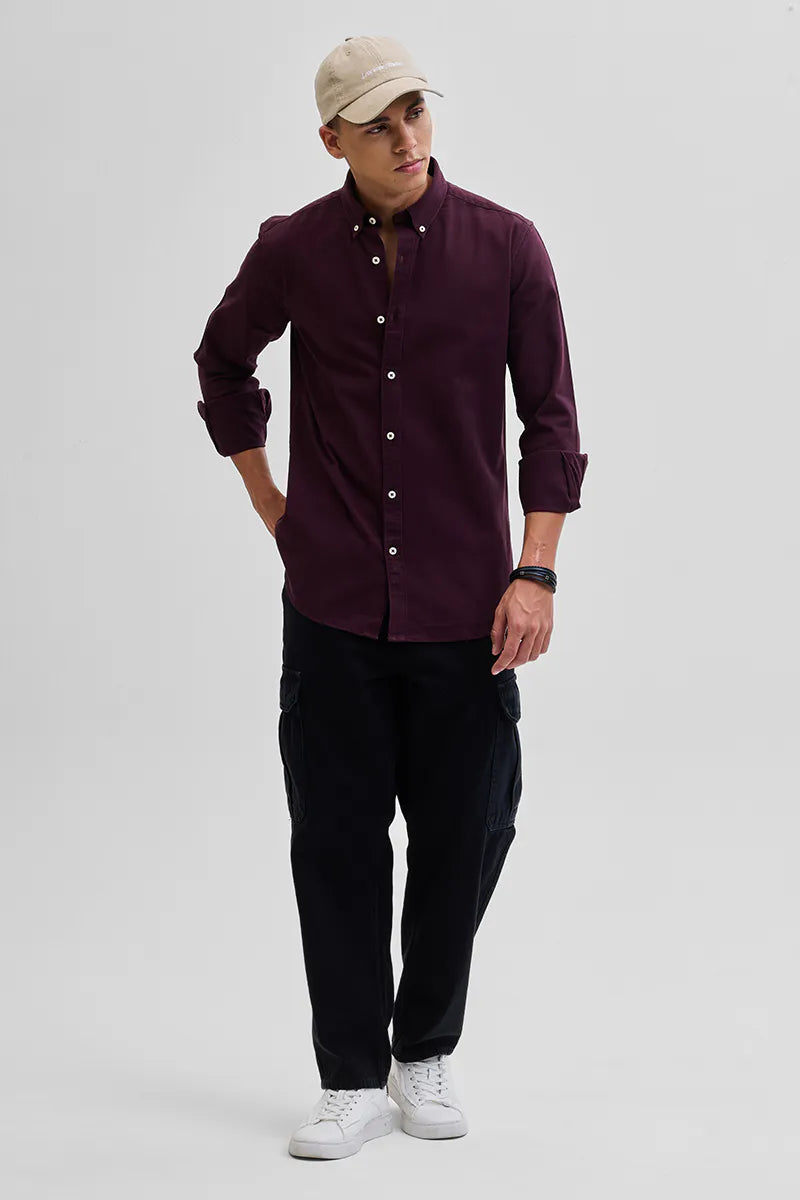 Burgundy Solid Twill Shirt