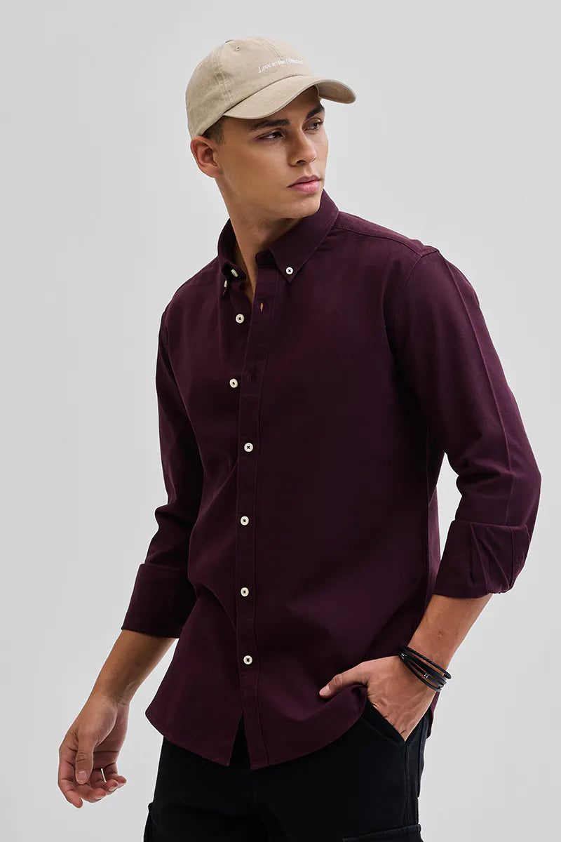 Burgundy Solid Twill Shirt